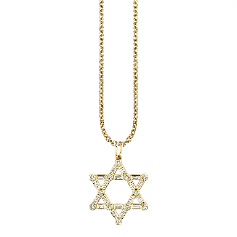 Gold & Diamond Baguette and Round Bezel Star of David Charm