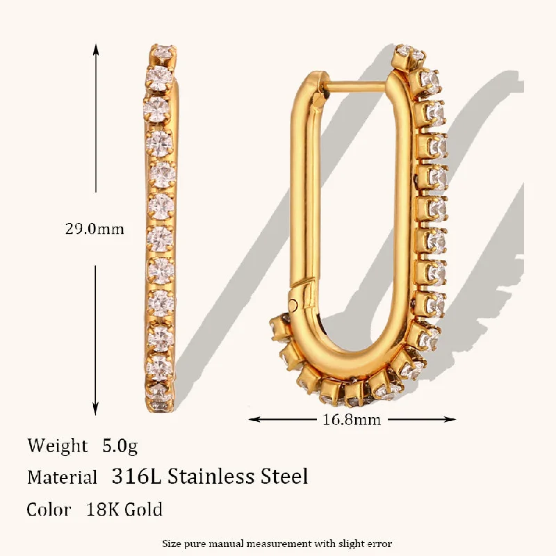 Long U-Shaped Zircon Edge Pressing Ear Ring-Gold-Nx151 White Diamond