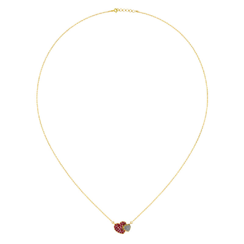 necklaces for casual chic -Heart Shaped 18k Diamond Pendant With Intricately Studded Diamonds And Ruby Detailing