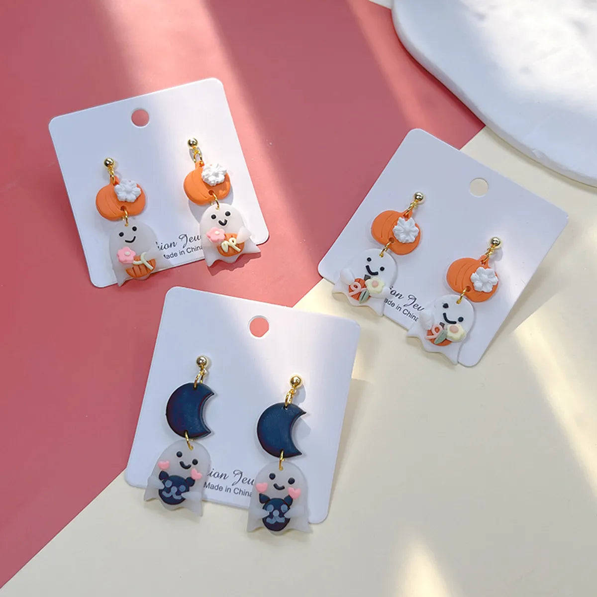 ladies earrings for young women -1 Pair Cute Streetwear Halloween Pattern Moon Soft Clay Drop Earrings