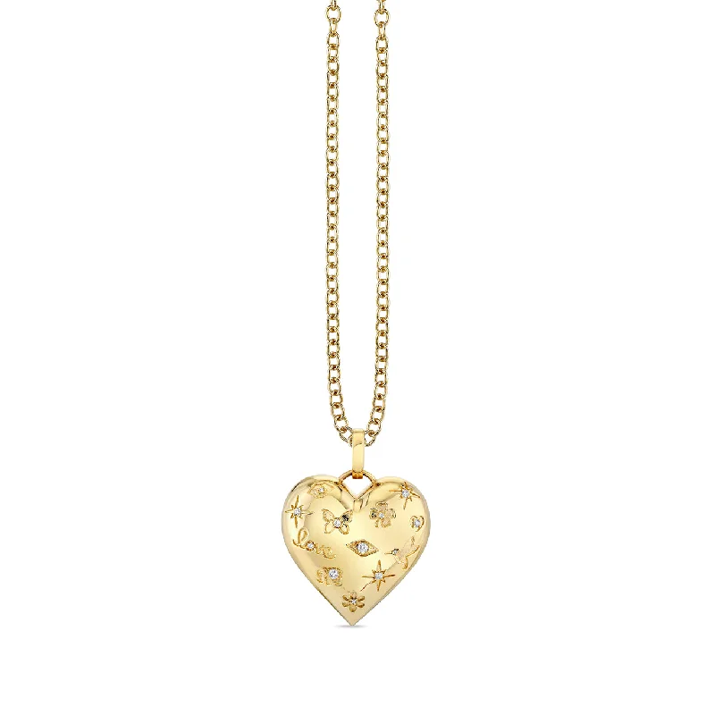 Gold & Diamond Puffy Icon Heart Charm