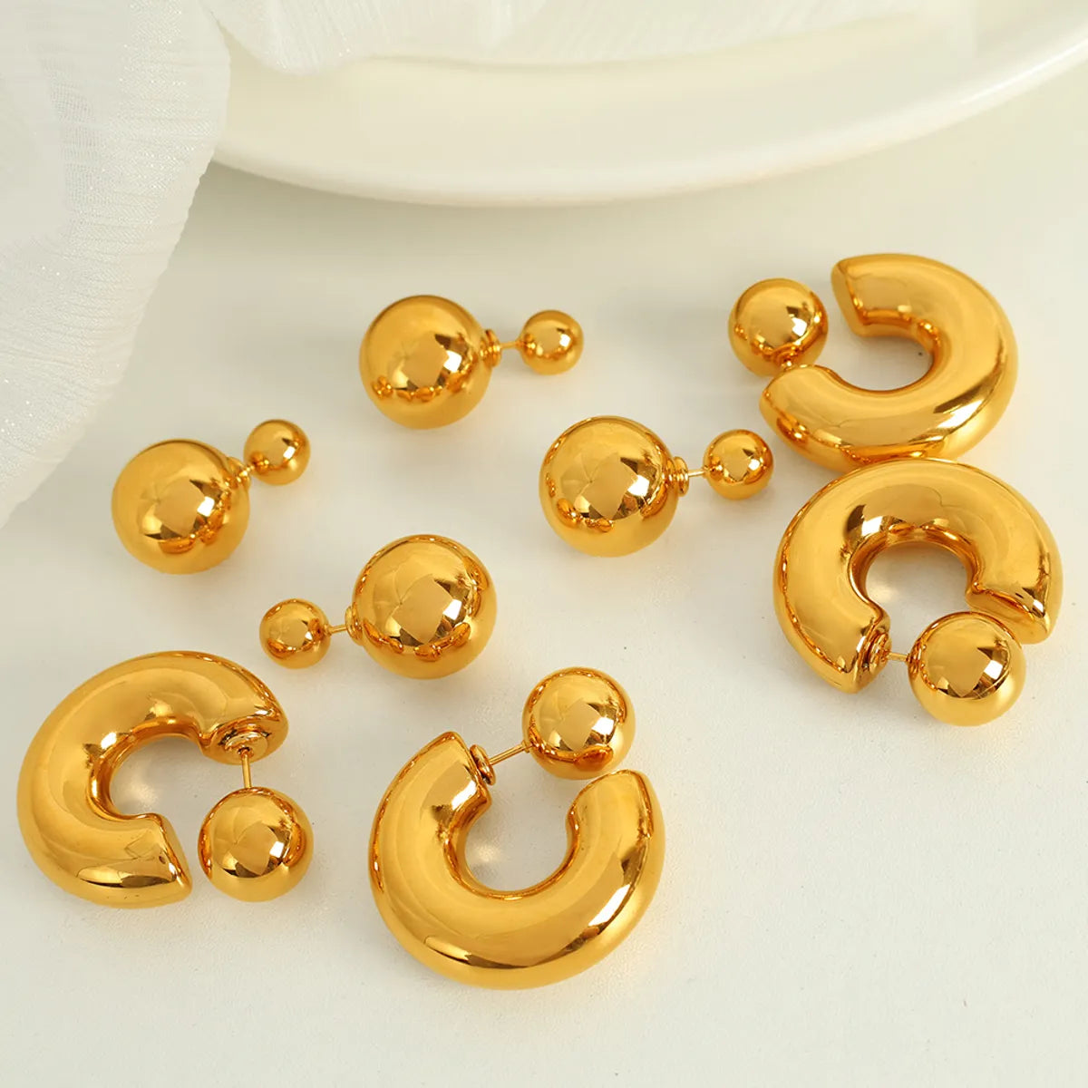 ladies earrings for mother gift -1 Pair IG Style Casual Retro C Shape Round Polishing Plating 304 Stainless Steel 18K Gold Plated Ear Studs