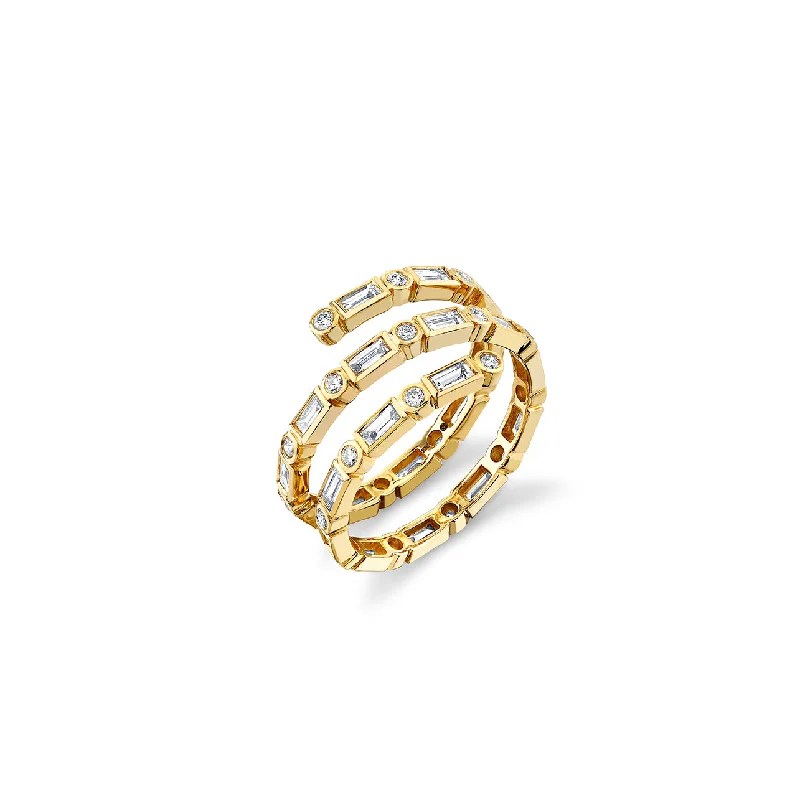 engagement rings round cut brilliance -Gold & Diamond Baguette Double Coil Ring