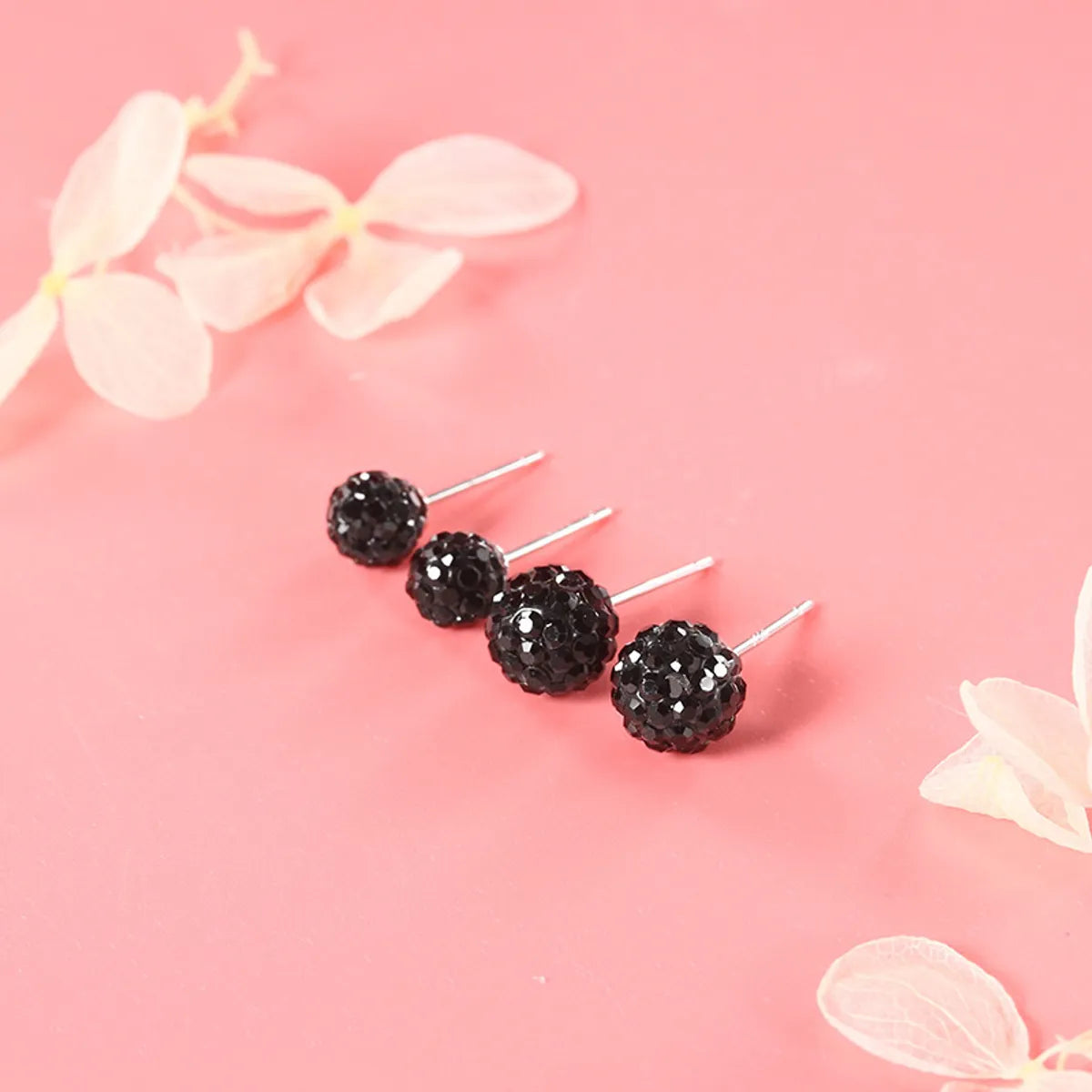 8mm Black Crystal Ball Stud Earrings