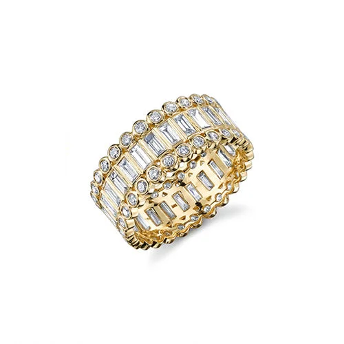 engagement rings yellow citrine warmth -Gold Baguette & Round Bezel Diamond Stacked Eternity Ring