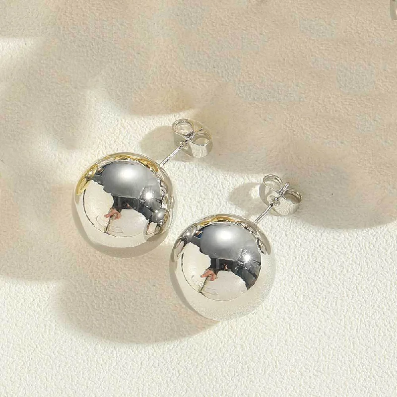 ES2383 Large Single Bead Stud Earrings in White Gold