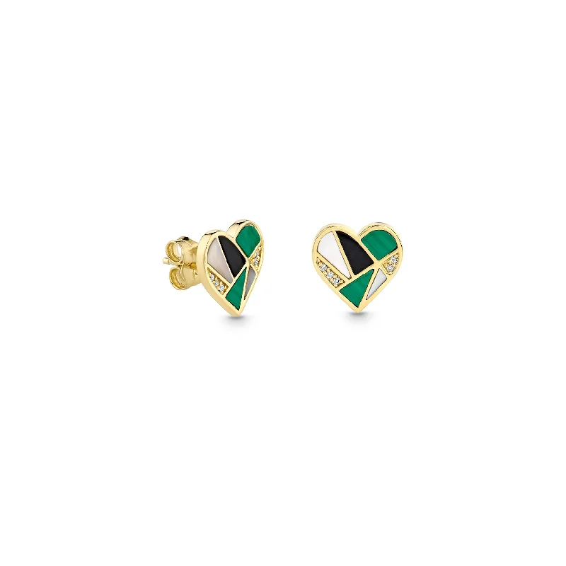 Gold & Diamond Mosaic Heart Stud