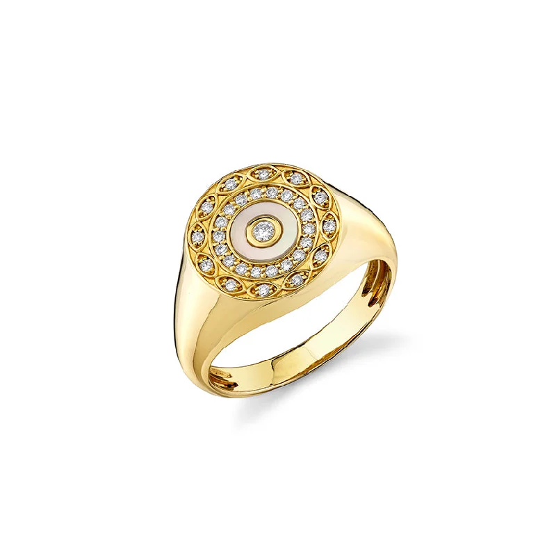 engagement rings modern minimalist -Gold & Diamond Eye Stone Inlay Signet Ring