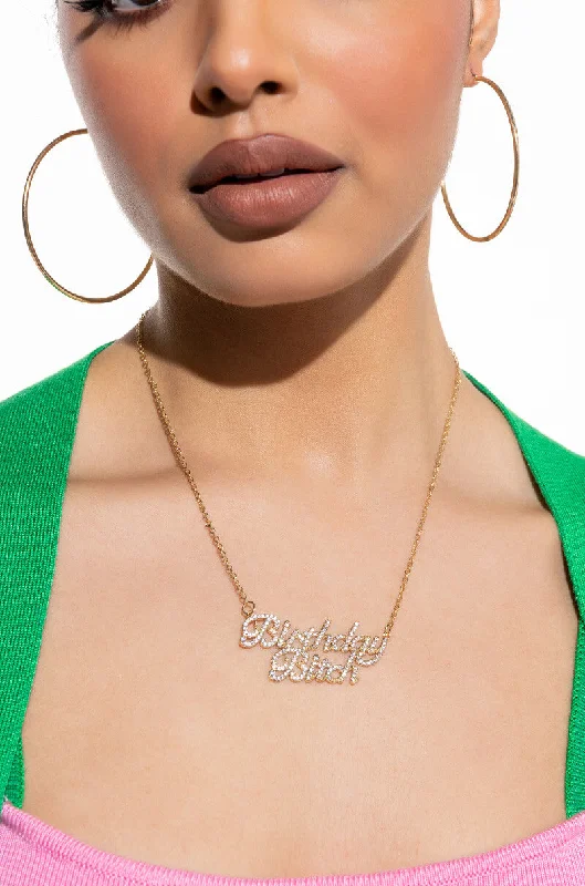 necklaces with engraved name -BDAY BITCH PAVE GOLD NECKLACE