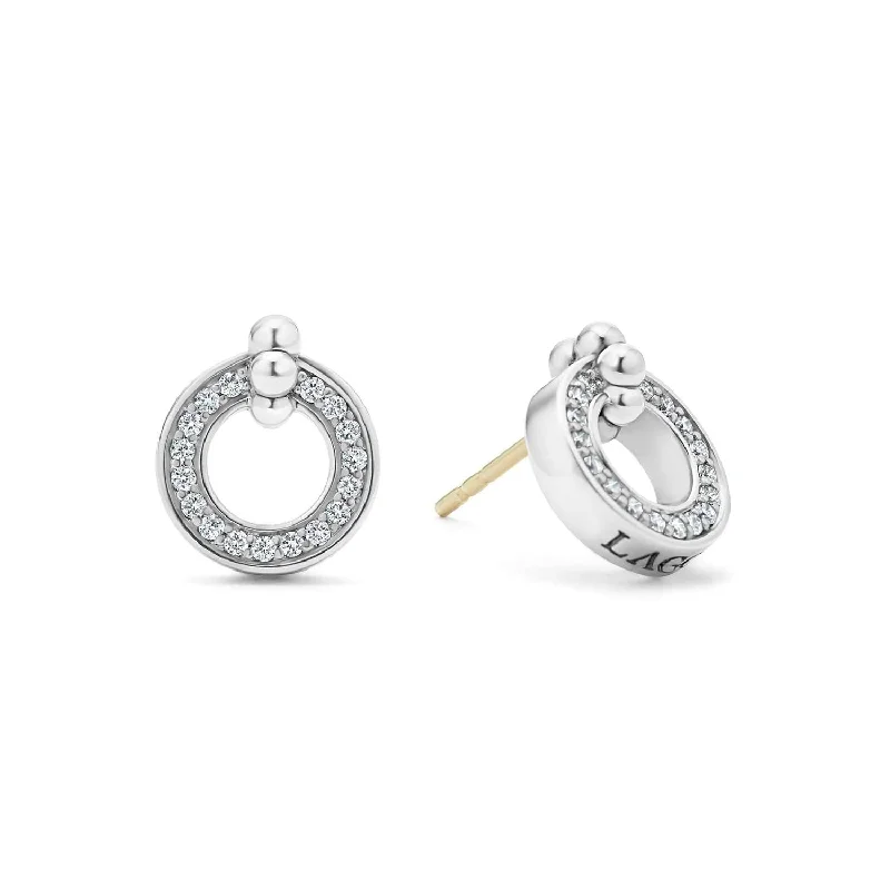 ladies earrings for bridal elegance -Lagos Sterling Silver Caviar Spark Diamond Circle Stud Earrings