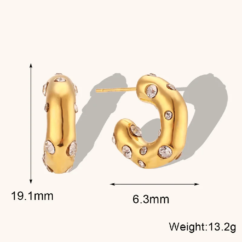 Irregular Retro Inlaid Zirconium Thick C- Shaped Ear Ring