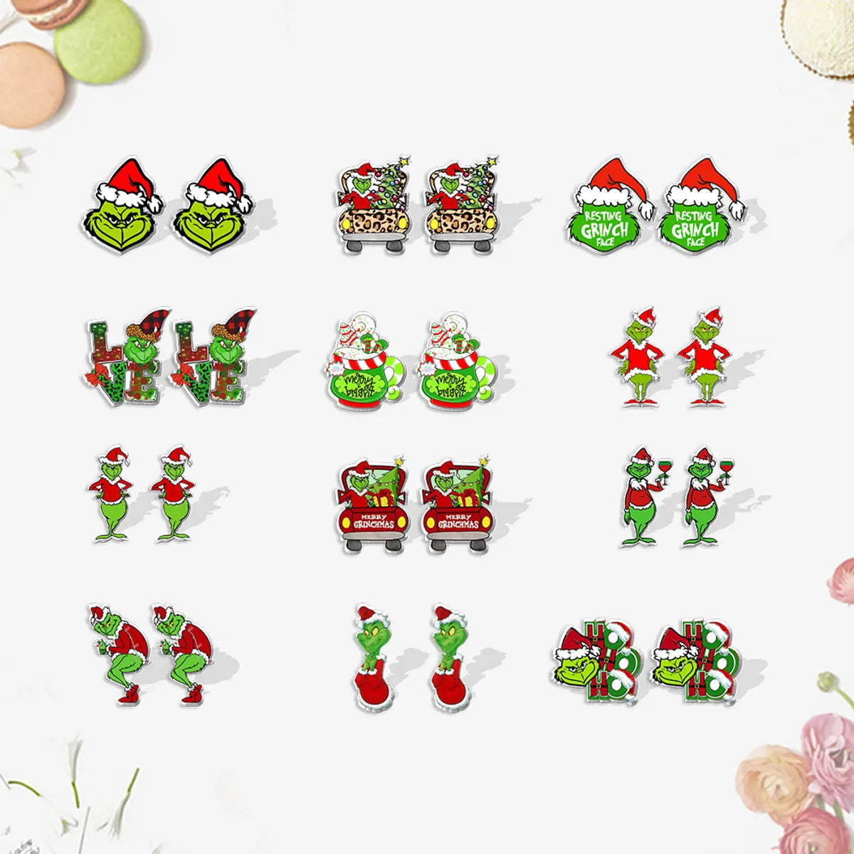 ladies earrings chandelier glamour -Cute Cartoon Christmas Hat Christmas Tree Arylic Epoxy Christmas Women'S Earrings 1 Pair