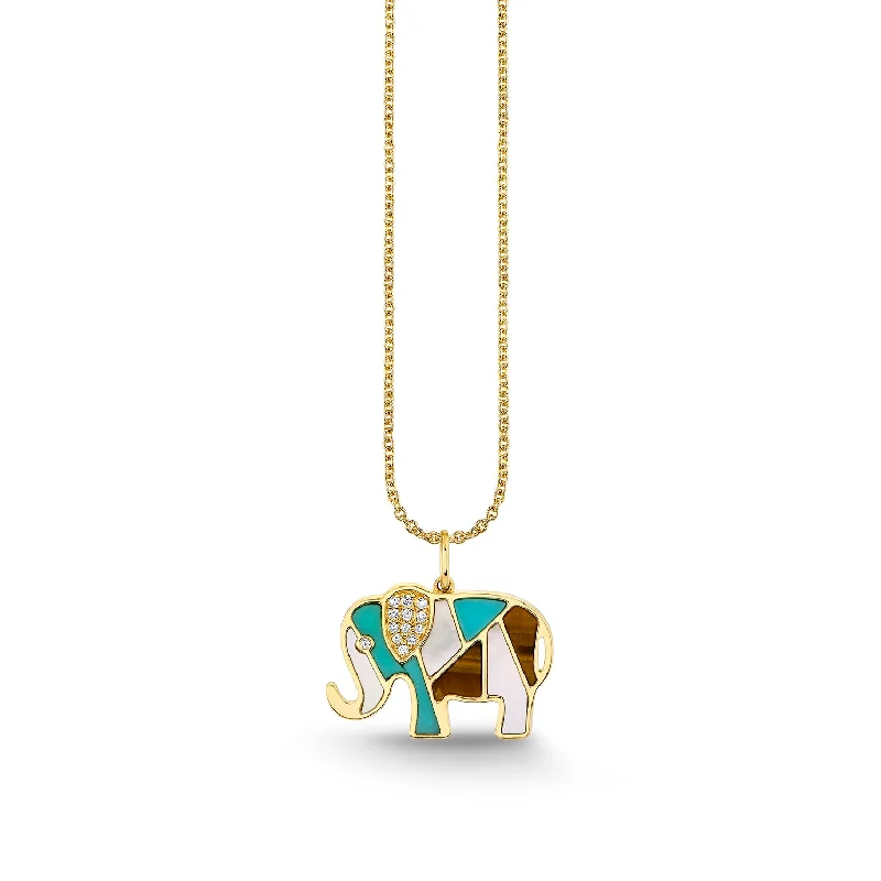 Gold & Diamond Mosaic Elephant Charm