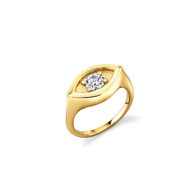 engagement rings with twisted band -Gold & Diamond Large Marquise Eye Signet Ring