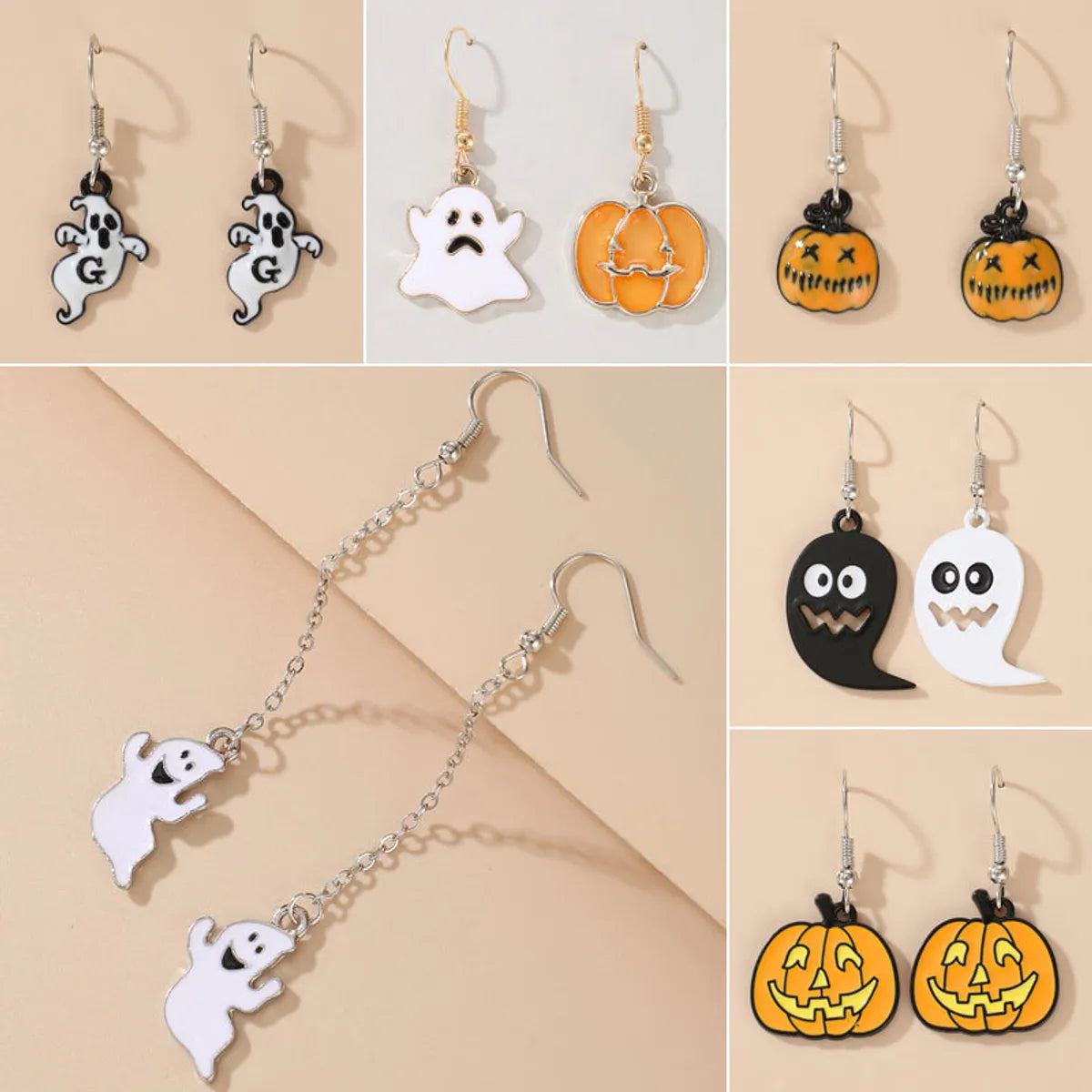 ladies earrings modern sleek look -Halloween Pumpkin Ghost Demon Earrings Wholesale