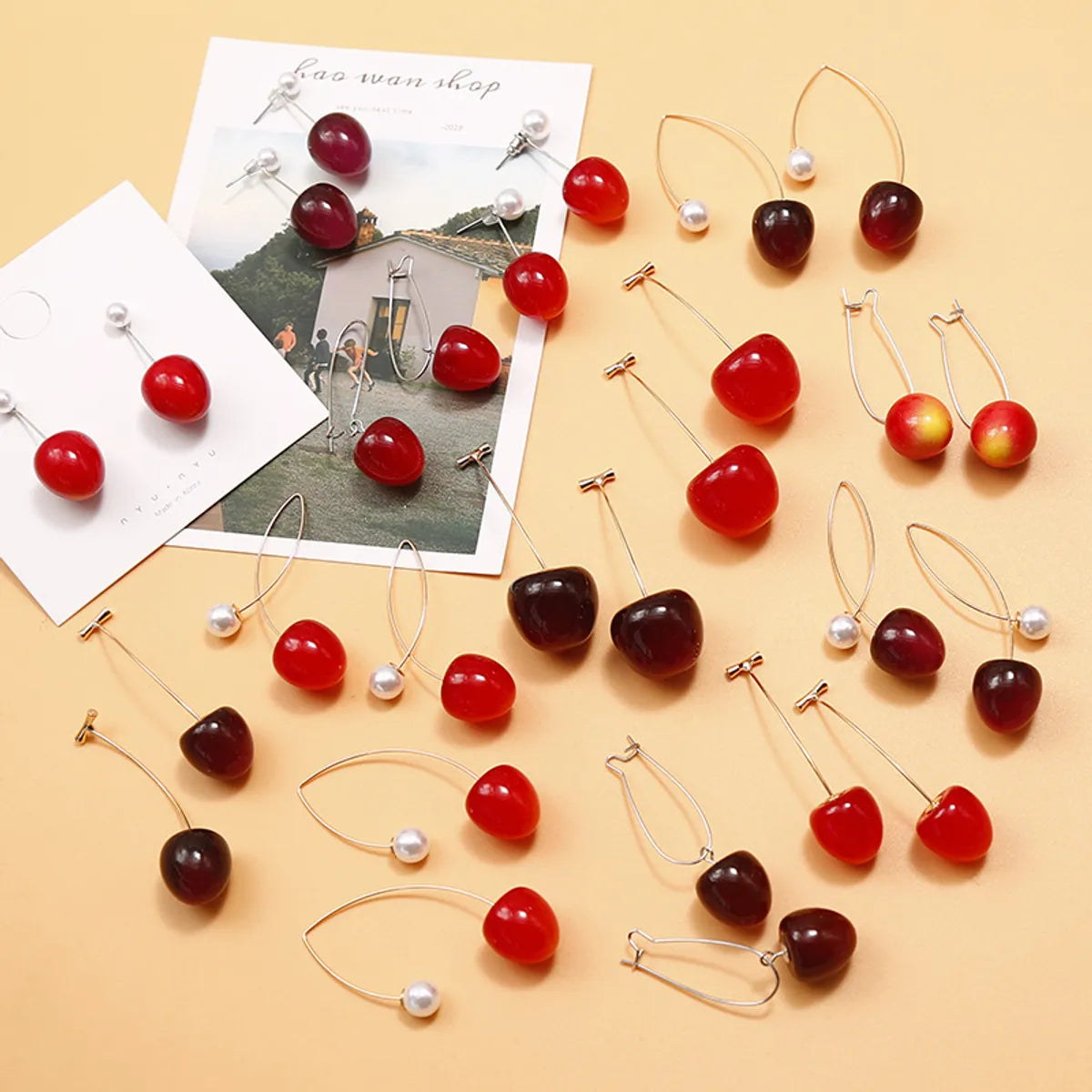 ladies earrings modern sleek look -1 Pair Fashion Cherry Alloy Resin Plating Women'S Earrings