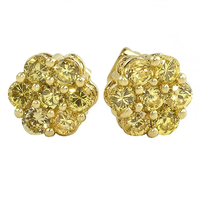 ladies earrings for stylish women -Big Cluster Lemonade CZ Bling Bling Earrings