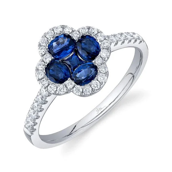 engagement rings luxury brand appeal -0.30CT DIAMOND & 1.20CT BLUE SAPPHIRE CLOVER RING