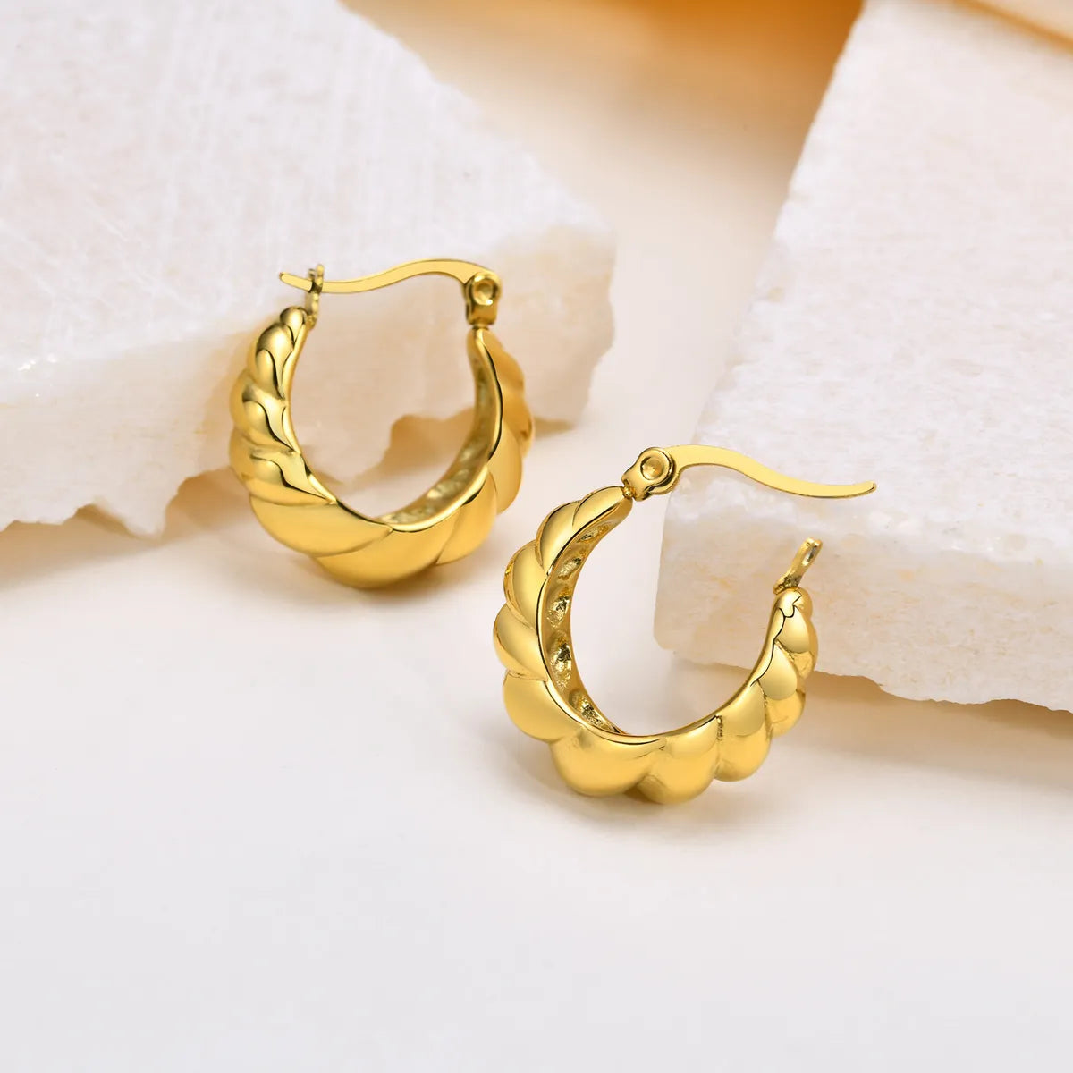 ladies earrings with crystal sparkle -1 Pair Retro Simple Style Geometric Stainless Steel Gold Plated Earrings