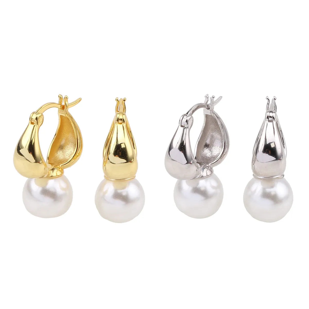 ladies earrings promise token style -1 Pair Ig Style Simple Style Round Plating Inlay Sterling Silver Pearl White Gold Plated Gold Plated Earrings