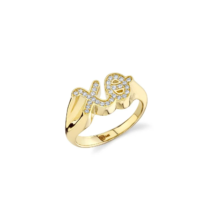 engagement rings for daily wear -Gold & Diamond XO Signet Ring