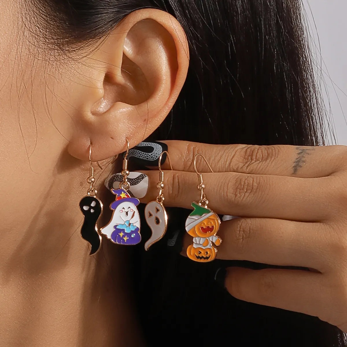 ladies earrings with amethyst purple -1 Set 1 Pair Funny Ghost Zinc Alloy Drop Earrings