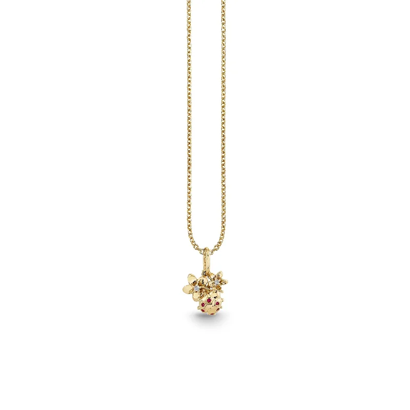 Gold & Diamond Small Plumeria Ladybug Cluster Charm