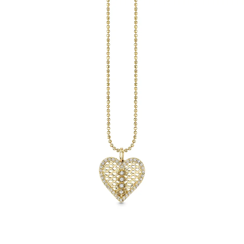 Gold & Diamond Fishnet Heart Charm