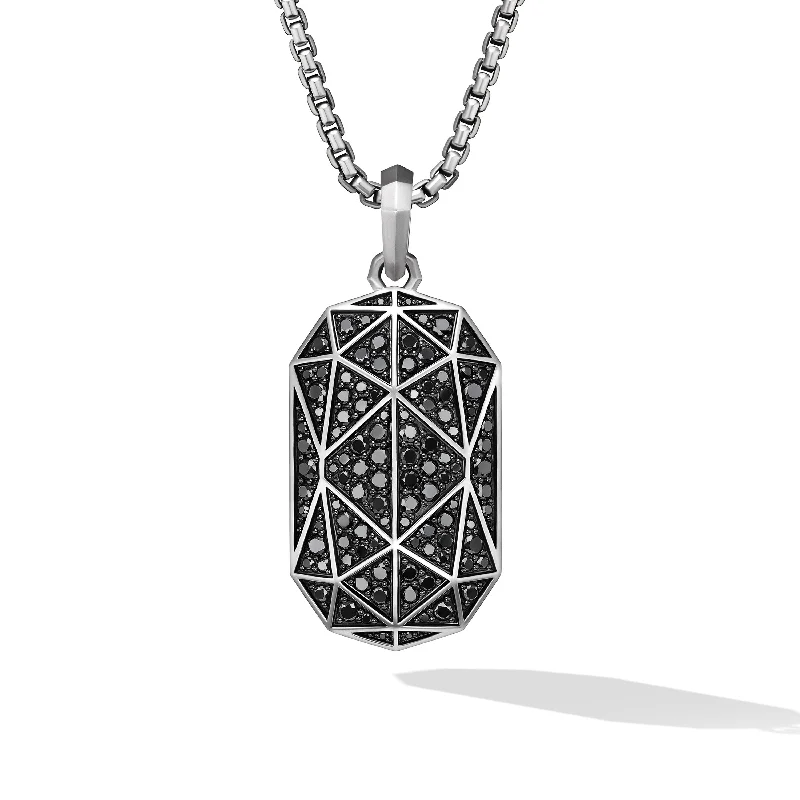 Torqued Faceted Amulet in Sterling Silver with Black Diamonds\, 37mm