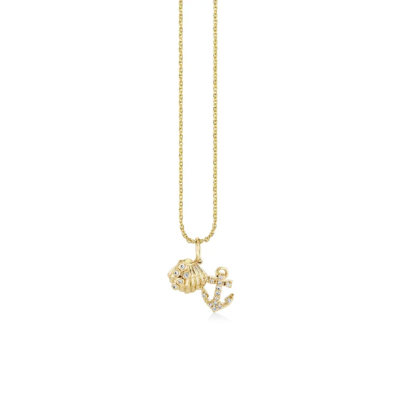 Gold & Diamond Anchor Shell Cluster Charm