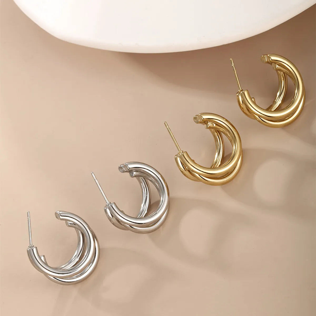 ladies earrings handmade unique -1 Pair Xuping Simple Style C Shape Plating Stainless Steel 14k Gold Plated White Gold Plated Ear Studs