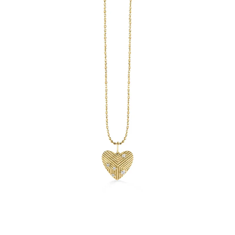 Gold & Diamond Fluted Pyramid Spike Heart Charm