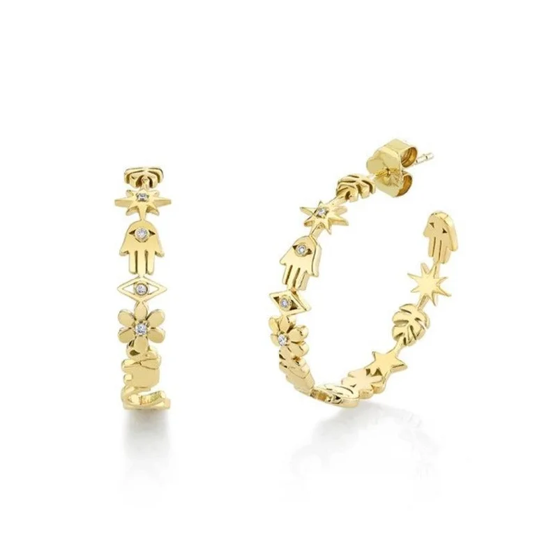 Gold & Diamond Medium Icon Hoops