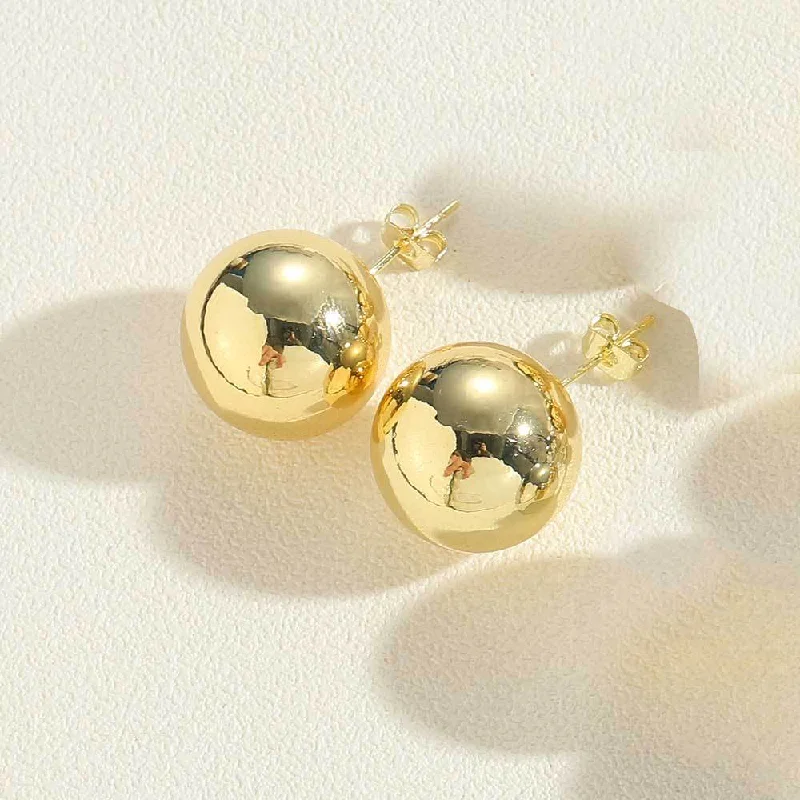 ES2383 Real Gold Large Single Bead Stud Earrings