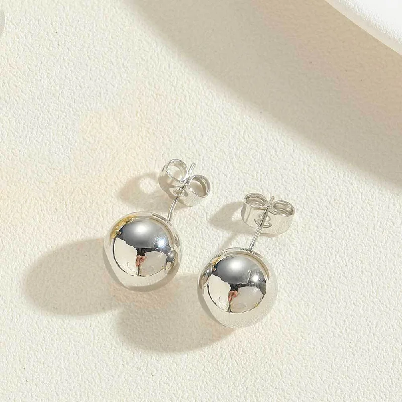 ES2383 Small Single Bead Stud Earrings in White Gold