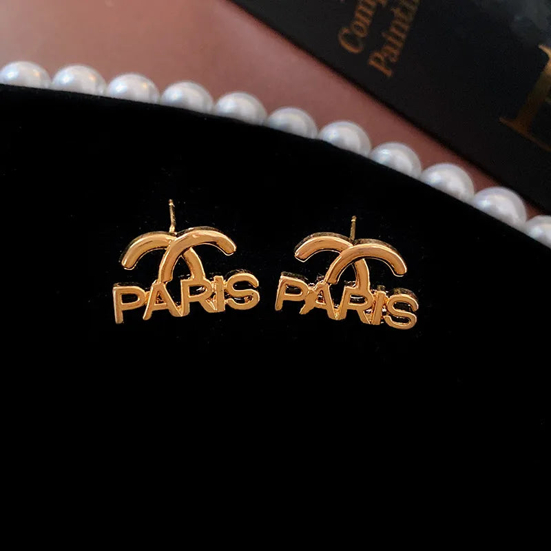 Silver stud earrings-Golden Letters