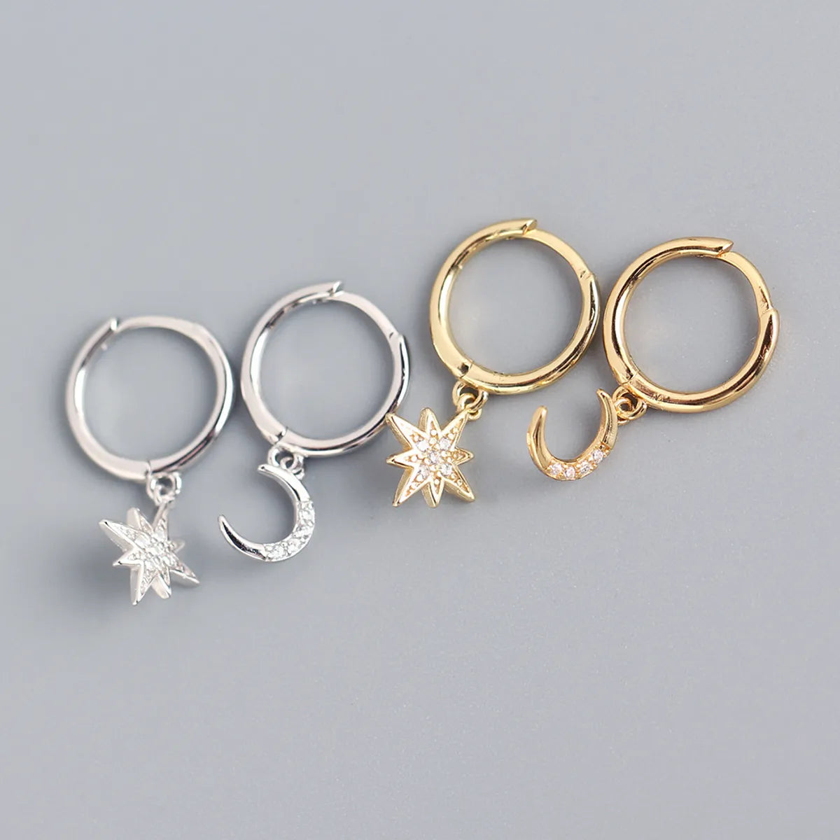 ladies earrings for daily wear -Simple Style Star Sterling Silver Inlay Rhinestones Drop Earrings 1 Pair