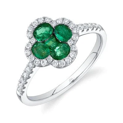 engagement rings with emerald gem -0.30CT DIAMOND & 0.70CT EMERALD CLOVER RING