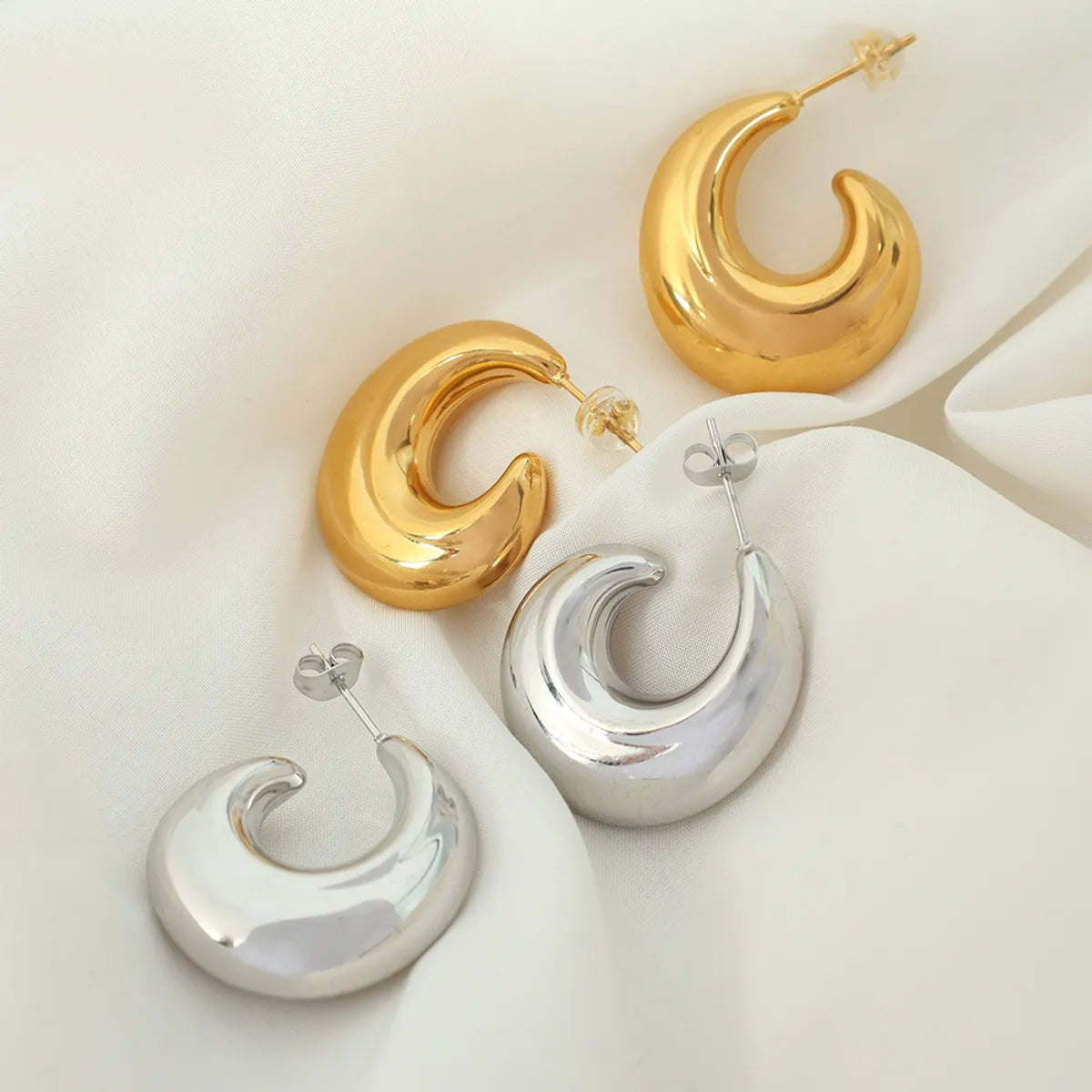 ladies earrings lightweight comfort -1 Pair Retro C Shape Plating Titanium Steel 18k Gold Plated Ear Studs