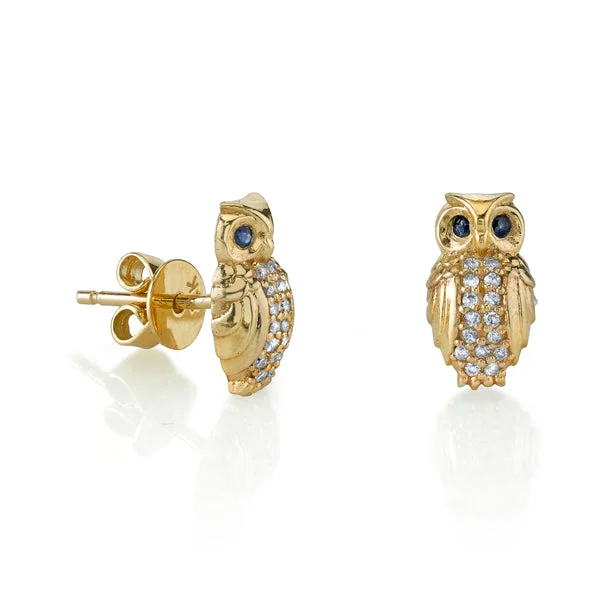 Gold & Diamond Owl Studs