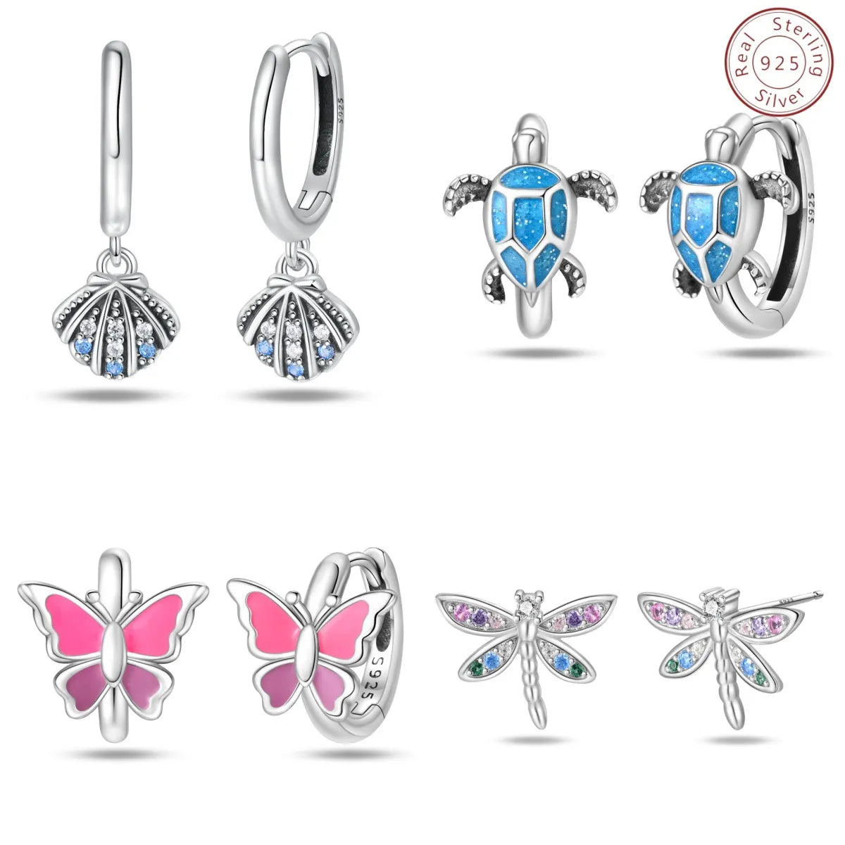 ladies earrings affordable luxury -1 Pair IG Style Korean Style Dragonfly Butterfly Plating Sterling Silver Earrings Ear Studs