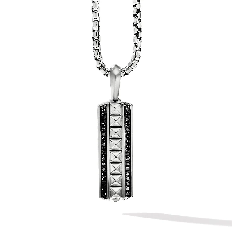 Pyramid Ingot Tag in Sterling Silver with Black Diamonds\, 41.8mm