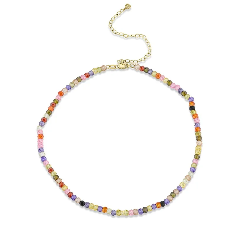 Gold & Diamond Small Rondelle Rainbow Zircon Choker