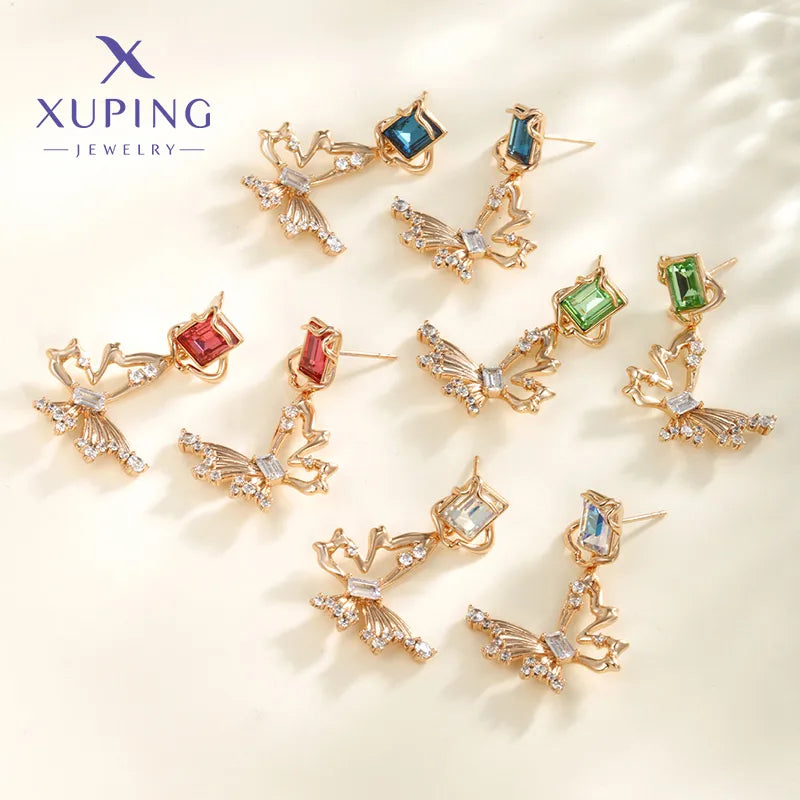 ladies earrings tiny stud charm -1 Pair Casual XUPING Sweet Butterfly Hollow Out Inlay Copper Artificial Gemstones Artificial Crystal 18K Gold Plated Drop Earrings