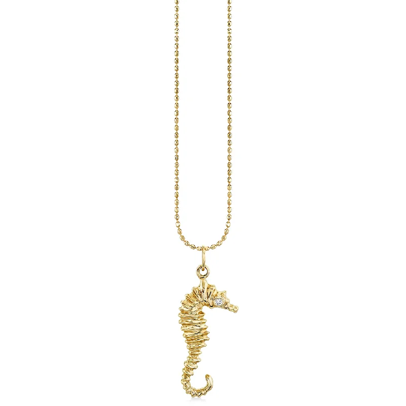 Gold & Diamond Seahorse Charm