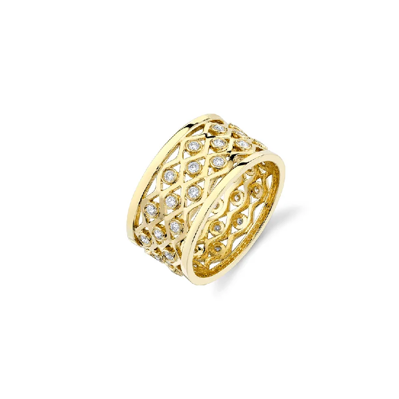 engagement rings with milgrain edge -Gold & Diamond Fishnet Eternity Ring