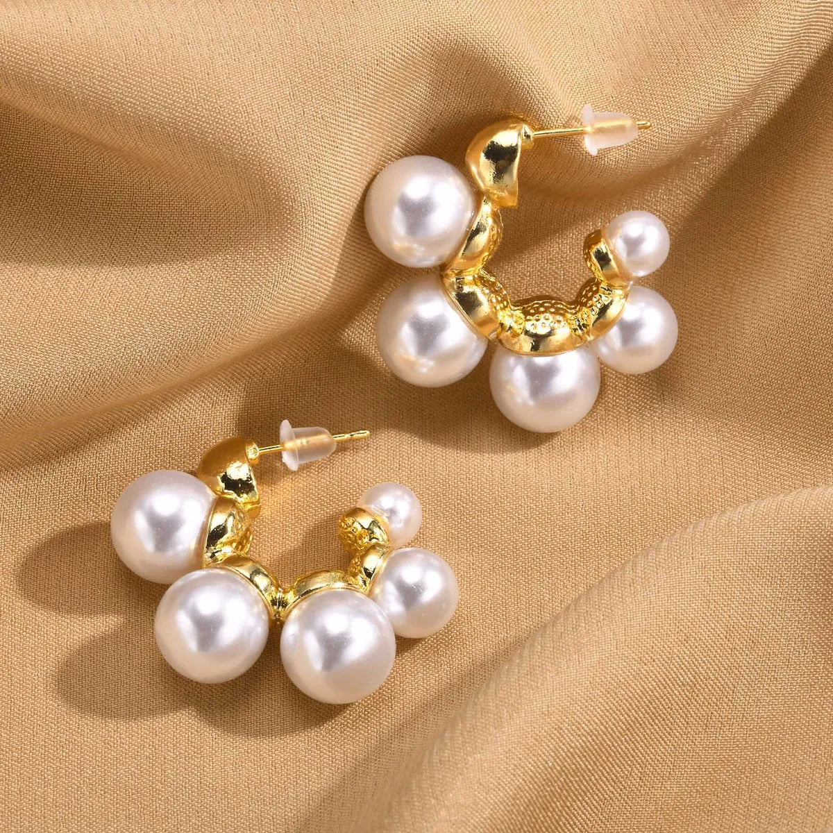 ladies earrings for casual wear -1 Pair Simple Style Classic Style Solid Color Plating Inlay Stainless Steel Artificial Pearls 18K Gold Plated Ear Studs