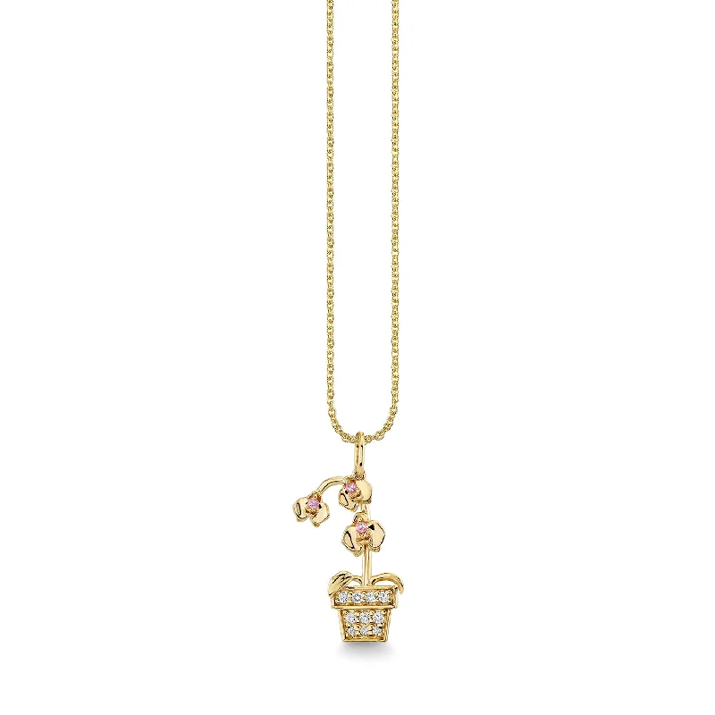 Gold & Diamond Potted Orchid Charm