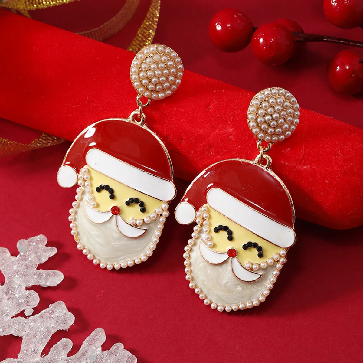 ladies earrings dramatic bold flair -1 Pair Cartoon Style Santa Claus Inlay Alloy Pearl Drop Earrings