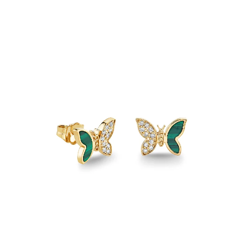 Gold & Diamond Tiny Butterfly Malachite Stud